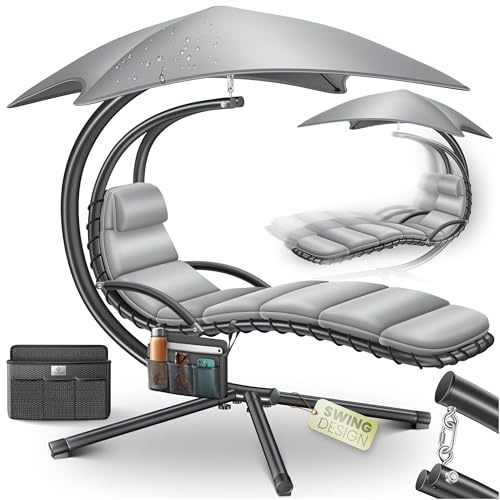 KESSER® Schwebeliege mit Sonnenschirm, Hängeliege, Sonnenliege H200, L194, B100 cm, Relaxliege, Schaukelliege Hängematte, bis 120 kg belastbar, Auflagen - Nackenkissen, Inkl. Tasche