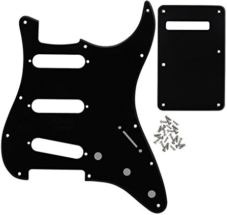 FLEOR Set 11 Löcher Pickguard E-Gitarren im SSS-Stil mit Befestigungsschrauben & die Rückplatte für USA/MEX ST Style Gitarrenteil, 1-lagig schwarz