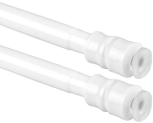 Bestlivings 2er Pack Gardinenstange ohne Bohren zum Klemmen, Teleskopstange 40-60 cm, Weiß, Ø 10 mm, Metall, für Scheiben- & Bistrogardinen, Schraubtechnik mit transparenten Gummipuffern