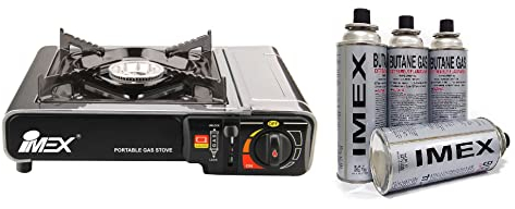 IMEX Camping GASKOCHER Set IM TRAGEKOFFER MIT 8 GASKARTUSCHEN JY-500A