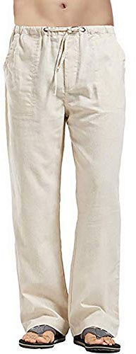 VANVENE Pantalones de lino para hombre, informales, holgados, ligeros, con cintura elástica, para verano, yoga, playa, caqui, 5XL