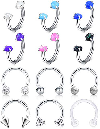 JFORYOU 16G Septum Nasenpiercing Nasenringe Edelstahl Segment Tragus Cartilage Lippe Helix Nase Piercing 12 STK Piercing Nase Schmuck 8mm