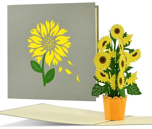 Geburtstagskarte mit Sonnenblumen z.B. für Frauen | Fröhliche Sonnenblumen Pop up Karte Geburtstag | Glückwunschkarte oder Gutschein zum Geburtstag, Muttertag, F21