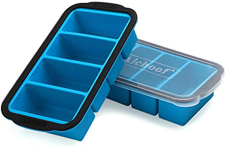 1 tasse extra large plateau de congélation pour soupe, bouillon, sauce, bac à glaçons avec couvercle, moules en silicone, bols à soupe, quatre grandes portions, 1 tasse cube-2 paquets (bleu)