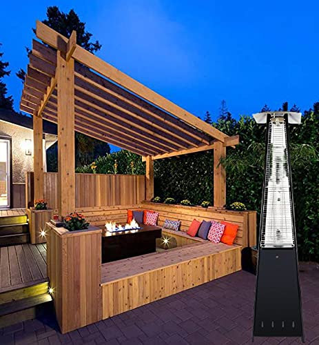 BDXZJ Pyramid Patio Heater, Outdoor Patio Propane Heater Quartz Glass Tube Heater Gas Patio Heaters 48,000 BTU with Pulse Ignition, Flameout Dumping Protection CE,ETL Certification Black