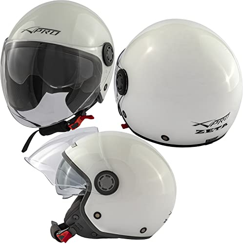 Moto Jet Casco Scooter Lunga Visiera ECE 22 06 Certificato Parasole Bianco XS