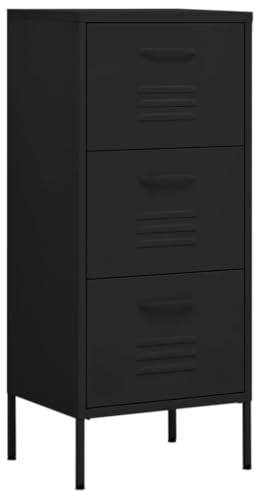 Aktenschrank Industriell Schubladenschrank Büroschrank Werkzeugschrank Metallschrank Stahlschrank Lagerschrank Materialschrank Schrank mit 3 Schubladen, 42,5x35x101,5 cm Schwarz