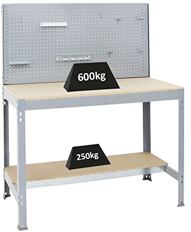 Proregal Werkbank Quick-Buffalo mit Werkzeugwand + Zubehör Beta | HxBxT 84x120x61cm | Traglast 600kg |Grau