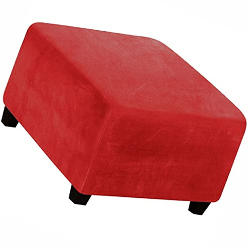 ZZDZW Samt Ottomane Schonbezug Hockerbezug, Hocker Hussen für Quadratische Fußhocker, Stretch Bezug Ottomane Abdeckung Überzug Hocker Protector Waschbar Hockerabdeckung (Color : Rot, Size : 62-76cm)
