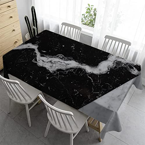 Syhi Qlty Outdoor Tischdecke 260 x 140 cm - Outdoor-Tischdecken Bierbank Tischdecke Geburtstag Wasserabweisender Stoff Tischdecke für Biertisch Draußen Party - Schwarzes Marmormuster