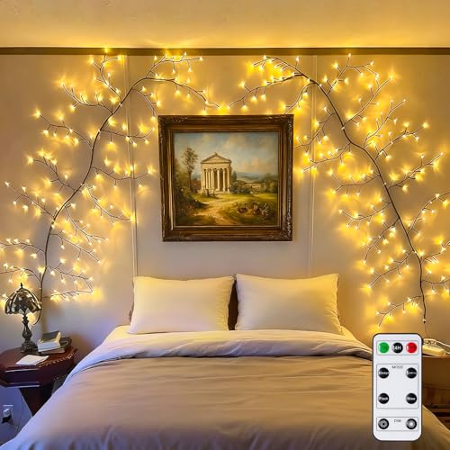 NEWNEN Willow Vine Twig Wall Lights: 144 LED Plug in Powered with Remote Control On/Off Timmer 5 Level Dimmable for Wall Indoor Bedroom Living Room Home Christmas Décor - Brown