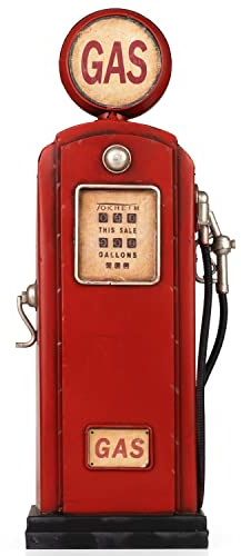 Moritz Spardose Zapfsäule Gas rot 35 cm – breite Blech Tankstelle Nostalgie | Handbemaltes Metall mit Antik-Patina, Münzschlitz und Verschluss unten, für Regal, Theke und Sideboard, tolles Geldgeschenk