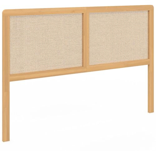 IDMarket - Kopfteil auf Fuß EDHEN 160 cm Rohrgeflecht und Holz
