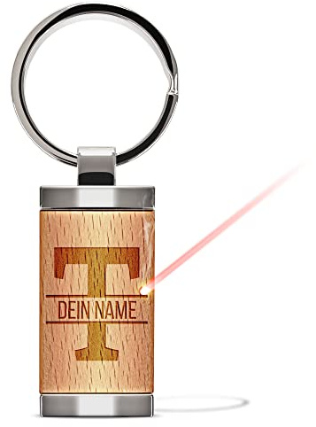 Print Royal Gravierter Schlüsselanhänger gestalten mit Initiale M und Name - Metall-Anhänger mit Holzstück graviert mit Namen | 24x48 mm, mit Lasergravur personalisiertes Geschenk