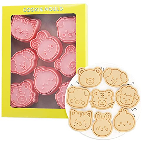 8 piezas de cortadores de galletas de animales lindos, sellos de galletas de conejo, molde de galletas de oso, juego de moldes de galletas para hornear herramientas de cocina (animales A)