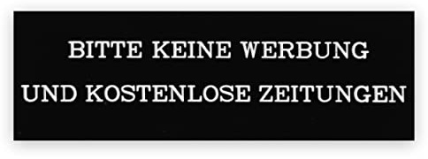 Gravur 24 Briefkastenschild Bitte keine Werbung und kostenlose Zeitungen zweizeilig graviert 7,5x2,5cm selbstklebend Schwarz