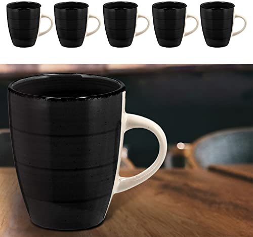 Kaffeebecher 6er Set | braun 360ml 9x11cm Steingut | Bunte Tassen mit Henkel Tee Kaffee Glühwein | Keramiktasse für heiße Getränke (1 x 6er Set Becher braun)