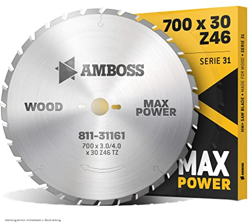 Amboss - HM Kreissägeblatt - NAGELFEST - Ø 700 mm x 4.0 mm x 30 mm | für extremen Einsatz auf Baustellen | Trapezzahn (46 Zähne) | Kombinebenlöcher