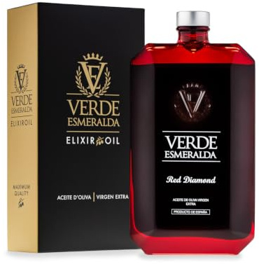 Verde Esmeralda Aceite de Oliva Virgen Extra Royal Red Diamond – Línea Gemas España-Jaén, 500ml | AOVE exclusivo Sierra de Cazorla, solo 5% producción mundial, frutado, higo maduro, plátano y manzana