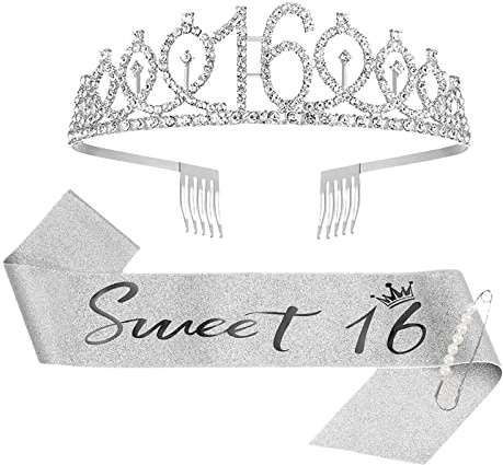 KAREN66 Geburtstagsschärpe und Krone Geburtstag Geburtstagskrone Schärpe Silber Birthday Krone Geburtstag Tiara Crown Geburtstagsgeschenke für Happy Birthday Geburtstag Party Favor Supplies