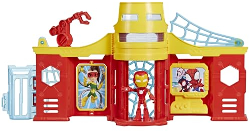 Hasbro Marvel Spidey e I Suoi Fantastici Amici, Stark Tower con Action Figure Giocattolo del Supereroe Iron Man, Gioco d'Azione per Bambini e Bambine da 3 Anni