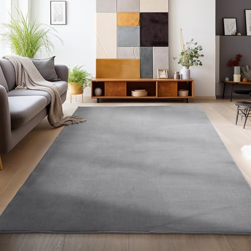 HomebyHome Waschbarer Teppich Kurzflor 120x170 cm Grau Modern Einfarbig Weich rutschfest Pflegeleicht Maschinenwaschbar für Wohnzimmer Schlafzimmer Esszimmer Küche
