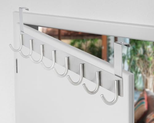 Stahlia Tür Hakenleiste Edelstahl V2A gebürstet Türgarderobe zum Einhängen mit 8 Türhaken Ohne Bohren Tür Garderobe Handtuchhalter Tür mit Falz bis 1,7cm für Badezimmertür, Küche, Schlafzimmer