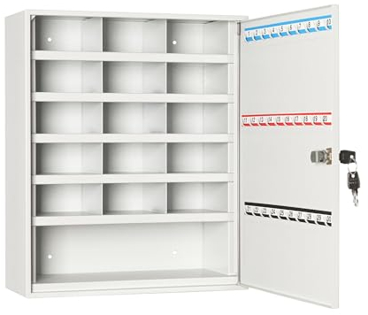 Leomar Schlüsselschrank, Schlüsselkasten mit 30 Haken, Schlüsselbox aus Stahlblech, mit Festen Hakenleisten & Fächern, Organizer zur Wandbefestigung, Abschließbar, mit Montagematerial, 14 x 35 x 45 cm