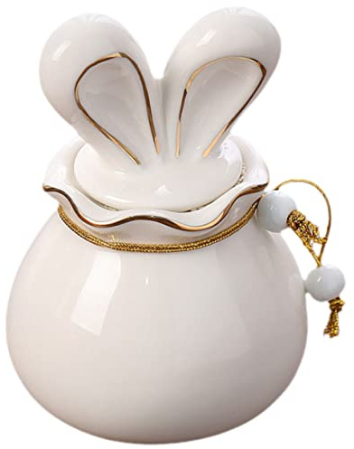 BESTonZON Pot à Thé Céramique Forme de Lapin Récipient Hermétique pour Thé et Poudre Boîte de Stockage Décorative Multi-fonction avec Couvercle
