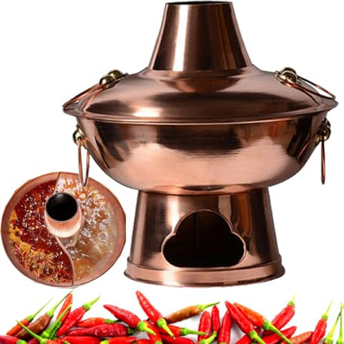 Épaisseur cuivre température réglable fondue, fondue en cuivre électrique traditionnelle chinoise, casserole pique - nique de cuisinière extérieure,Clearsouppot-38cm
