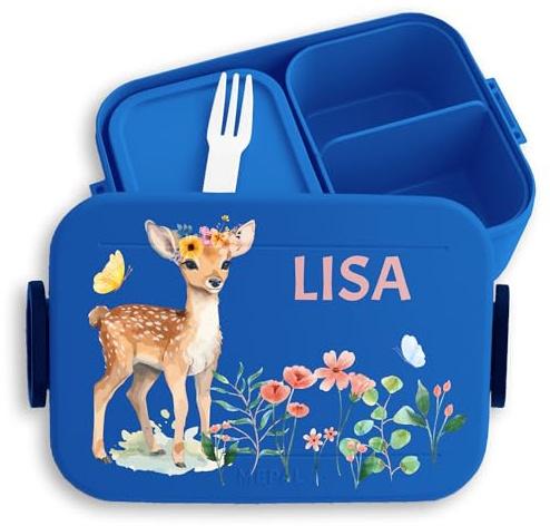 Kinder Bento Box Midi für Mepal Bentobox - Brotbox Reh Lunchbox Rehkitz Vesperdose Rehe Vesperbox Rehgeweih I - 900 ml - Blau - brotdose mädchen kindergarten schul geschenke rehlein name snackbox