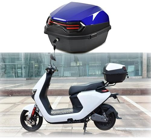 UYTOIZ Motorradkoffer Topcase, Topcase Für Roller Mit Sicherheitsschloss, Universelle Motorrad Heckbox Für Moped/Mofa/Motorroller/Motorcycle, Einfache Installation (Farbe : Blau, Größe : 41x40x30cm)