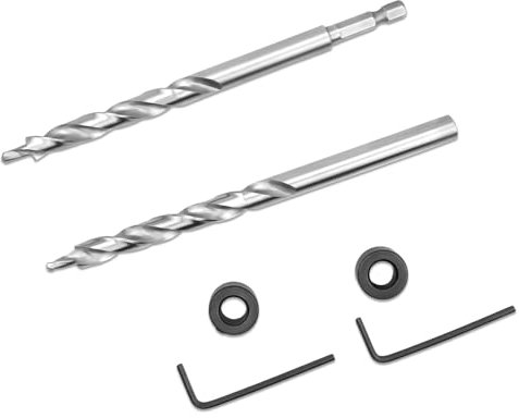 RENYU 2 Pcs 3/8 Pocket Hole Drill Bit, 1/4 Hex Shank Round Shank Replacement Twist Step Drill Bit with Depth Stop Collar for Manual Pocket Hole Jig System (6.3 Inch Length)