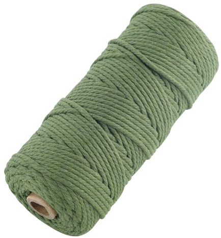 Macrame Cord 3mm x 100m, Thick Macrame Rope Natural Cotton Rope Craft String, 4 Strand Twisted Cotton Cord Yarn for DIY Plant Hanger, Wall Hanging, Christmas Decoration (Bean green)
