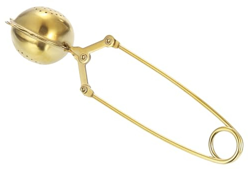 sourcing map 1 Pcs Teapot Snap Tea Ball Infuser with Handle, Loose Tea Steeper, Stainless Steel Tea Strainer for Brew Loose Leaf Tea, Gold