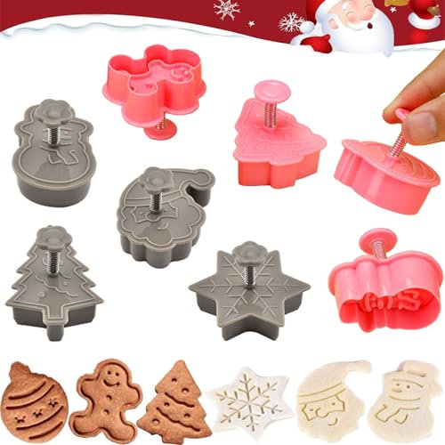 Navidad Moldes para Galletas, 8 Piezas Cortadores de Galletas de Navidad, Sello de galletas de plástico 3D, Moldes Galletas Niños, Galleta Del Molde Sello Juego