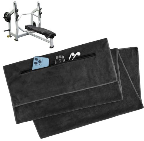 YIIFELL Toalla Gimnasio 120x50cm, Toalla de Deporte Toallas de Microfibra con Bolsillo con Cremallera, Toalla de Gimnasio para Gimnasio Yoga al Aire Libre y Entrenamiento (Gris Oscuro)