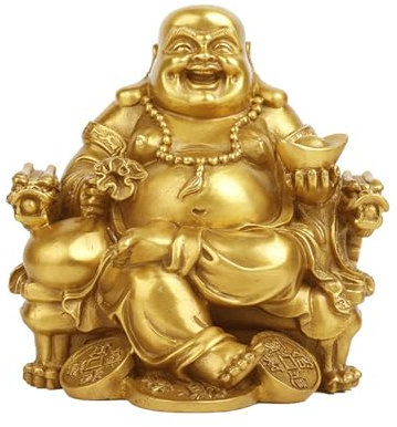 aichilra Lachender Buddha-Statue, goldfarben, antiker Stil, Buddah-Statut, chinesisches Feng Shui-Ornament für Eingangsbereich, Wohnzimmer, Büro, Buddhistische Statuen und Skulpturen, Heimdekoration,