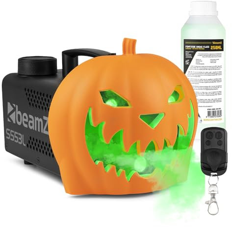 beamz S553L Halloween Smoke Machine, Pumpkin Fogger with 500ml Green Fluid, RGB LEDs, Creepy Pumpkin Decorations, Balloon, Ideal for House Parties and Spooky Halloween Decorations