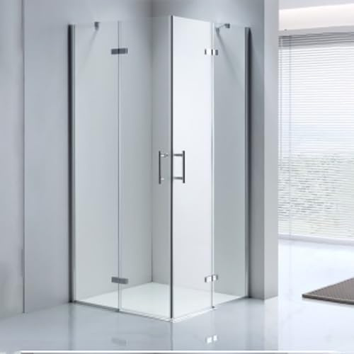 LEMMO Duschkabine 70/75/80/90/100cm Eckeinstieg 185cm Höhe mit Pendeltüren ESG-Glas falttür Scharniertür Duschabtrennung Eckeinstieg (Halbfaltbare, 90x90x185)