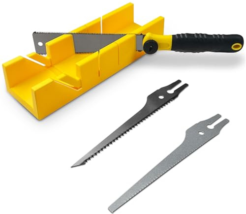 Konvixon 4-Piece Miter Box and Saw Set, 300mm Mitre Box with 3 Mitre Saws for Precise Miter and Bevel Cuts, Miter Box with Saw Included for Woodworking, Crafting and Carpentry