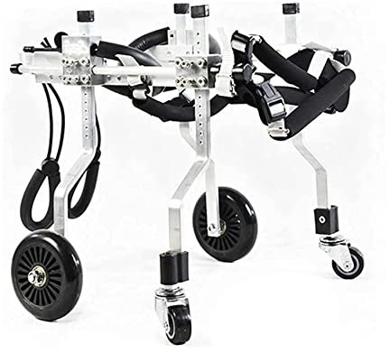CAFIEDR Verstellbarer Hunderollstuhl mit 4 Rädern, Aluminium-Haustierrollstuhl, Hundewagen für die Rehabilitation der Vorder-/Hinterbeine