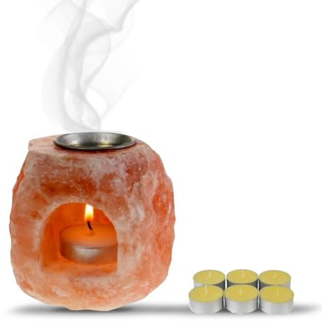 Himalaya-Salz-Kerzenhalter mit Aromadeckel – inklusive 6 Teelichtern, 4 Stunden Brenndauer – natürliche Dekoration für Zuhause, Büro und Spa, 8,9 cm