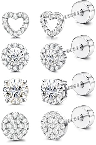 4 Paires Boucles d'Oreilles Argent 925 Plaqué Or 16K pour Femme Homme