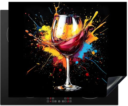 KitchenYeah© Herdabdeckplatte Einteilig Abdeckplatten Cerankochfeld | 65x52 cm - Abdeckung Ceranfeld Herdplattenabdeckung Induktionsmatte Wein - Glas - Graffiti - Getränk - Rot - Farbe