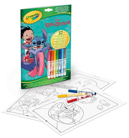 Crayola - Lilo&Stitch pyssel- och målarbok, 32 målarsidor och 7 tvättbara mini tuschpennor, 04-0865