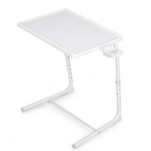 T-LOVENDO.ES Mesa Plegable Auxiliar pequeña portátil con Altura Ajustable Comedor. Ideal Escritorio Ordenador Sofa Cama o Cocina. con Posavasos. 3 ángulos, 6 Alturas.