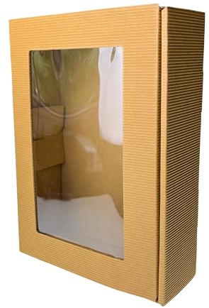 10x Geschenkkarton mit Sichtfenster groß, natur-braun, nachhaltig & stabil, perfekt für Geschenke, Präsentkörbe & Anlässe - 10 Stk.