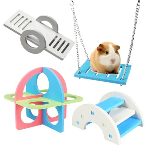Lot de 4 jouets pour hamster, Maison arc-en-ciel, Jouets de Hamster Maison Arc-en-Ciel Jouet d'Entraînement Cage balançoire, Fournitures pour Animaux De Compagnie, Accessoires pour Hamster