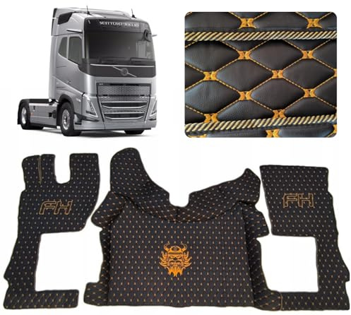 Bilmatta för lastbilshytt, kompatibel med Volvo FH 4 FH 5, svart (gyllene trådar)